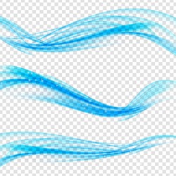 Abstract Blue Wave Set on Transparent  Background. Vector Illustration. EPS10 