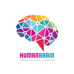 Creative idea - business vector logo template concept illustration. Abstract human brain creative sign. Polygonal geometric structure. Mind education symbol. Triangle design element. 