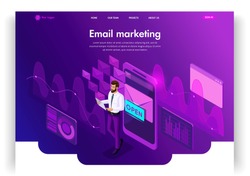 Website template design. Isometric concept Email Inbox Electronic Communication. E-mail marketing, marketing research. Easy to edit and customize landing page ui ux.