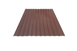 Brown Metal tile roof sheet isolated on white background. Material for roof.