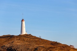 Reykjanesviti or Reykjanes Lighthouse, Reykjanes peninsula, Iceland. It is the oldest lighthouse in Iceland.