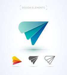 Vector abstract triangle logo template. Modern 3d, flat and line art style. Arrow, abstract paper fan