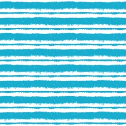 Seamless ink hand drawn stripe texture on white background. Aqua trendy color endless pattern.