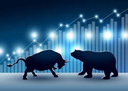 Stock market design of bull and bear with graph and chart vector illustration