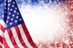 American flag and bokeh background with copy space for 4 july independence day and other celebration