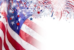 USA flag with firework background for 4 july independence day