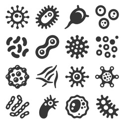 Bacteria, Microbes and Viruses Icons Set. Vector