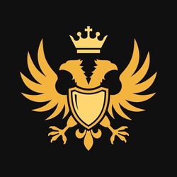 Double Headed Eagle Heraldic Icon on Black Background. Vector