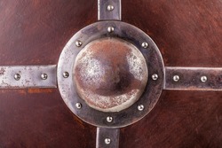 detail shot of the center part of a medieval iron shield