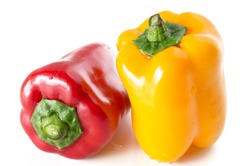 Red and Yellow Bell pepper on white background
