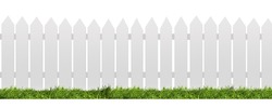 White fence with green grass isolated on white with clipping path