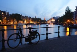 View of the canal in Amsterdam at night