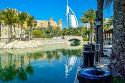 Wonderful view with reflections from Madinat souk in Dubai UAE