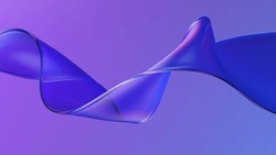 Transparent glossy glass ribbon. Curved wave in motion. 