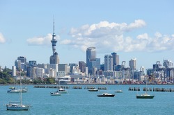 Sky tower in a sunny day, North Island, New Zealand