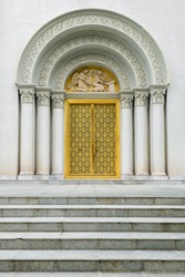 Roman style gate of the grand entrance to the church in Thailand