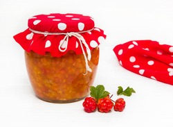 Preparations for the winter. Cloudberry jam in the bank.