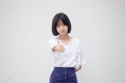 asia thai teen White t-shirt beautiful girl like