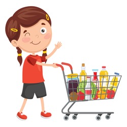 Vector Illustration Of Kid Shopping