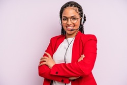 african american woman with braids. telemarketer concept