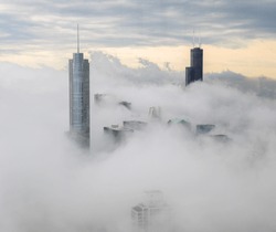 Chicago fog skyline buildings cloud