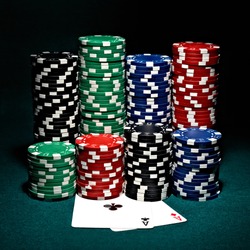 chips for poker with pair of aces