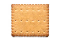 Single rectangular butter biscuit isolated on white. Top view.