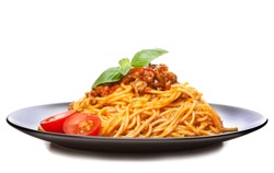 Traditional spaghetti bolognese isolated on white background