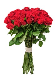 Colorful flower bouquet from red roses isolated on white background. Closeup.