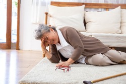 Elderly stroke, Asian older woman suffer from stroke and powerful headache or brain attack