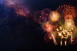 Fireworks with blur milkyway background