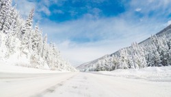 POV point of view - Driving over Berthoud Pass after winter storm in Colorado.