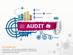 Audit - analyze the financial statement of a company and breakthrough paper hole with ragged edges with a space for your message.  