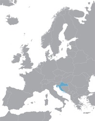 grey Europe vector map with indication of Croatia