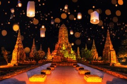 Landscape Ayutthaya Historical Park Loy Krathong Festival in Ayutthaya, Thailand.