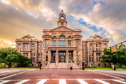 Historical Fort Worth courthouse sunset