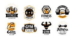 Gym, fitness logo or label. Sport, bodybuilding concept. Vector illustration