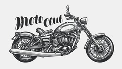Motorcycle sketch. Hand-drawn vintage motorbike, vector illustration