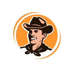 American cowboy in a hat. Logo or emblem vector illustration