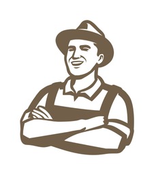 Farmer with hat symbol. Agriculture, farming, farm concept