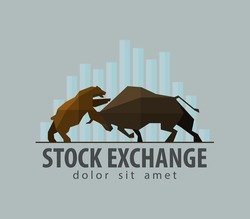 stock exchange, business vector logo design template. money, bull and bear icon. flat illustration