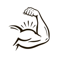 Power hand, muscular arm, bicep. Gym, wrestling, powerlifting, bodybuilding, champion, sport symbol. Vector illustration