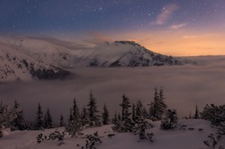 Night mountain panorama, winter Tatra mountains, Poland
