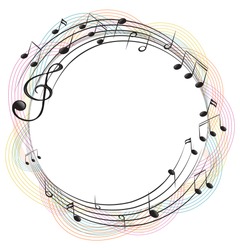 Music notes on round frame illustration