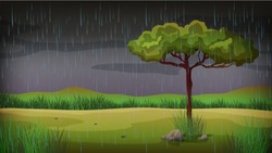 Background scene with rain in the park illustration