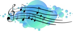Musical melody symbols on bright blue splotch illustration