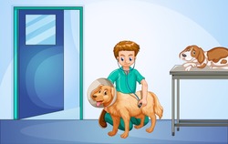 Vet healing dog at the hospital illustration
