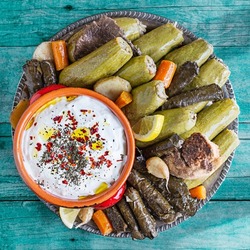 Stuffed zucchini and vines leaves - Kousa Waraq Enab - Lebanese Arabic food