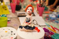 cake topper.  3D edible fondant witch figurine. doll princess cake