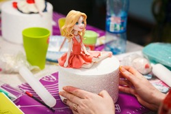 cake topper.  3D edible fondant witch figurine. doll princess cake